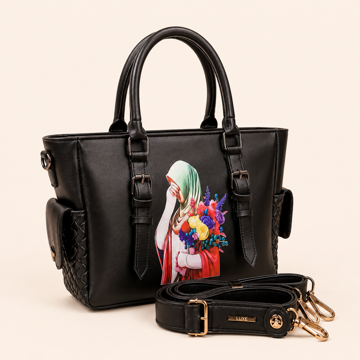 Black Graphic Tote Bag