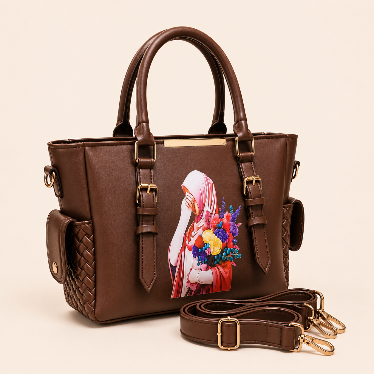 Brown Graphic Tote Bag