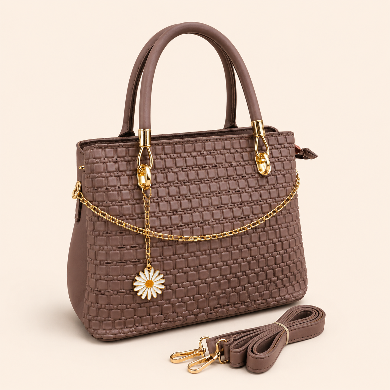 Mauve Woven Daisy Handbag
