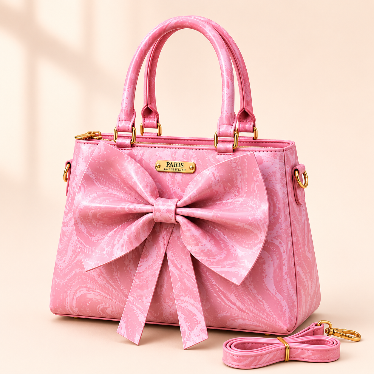 Pink Marble Bow Handbag