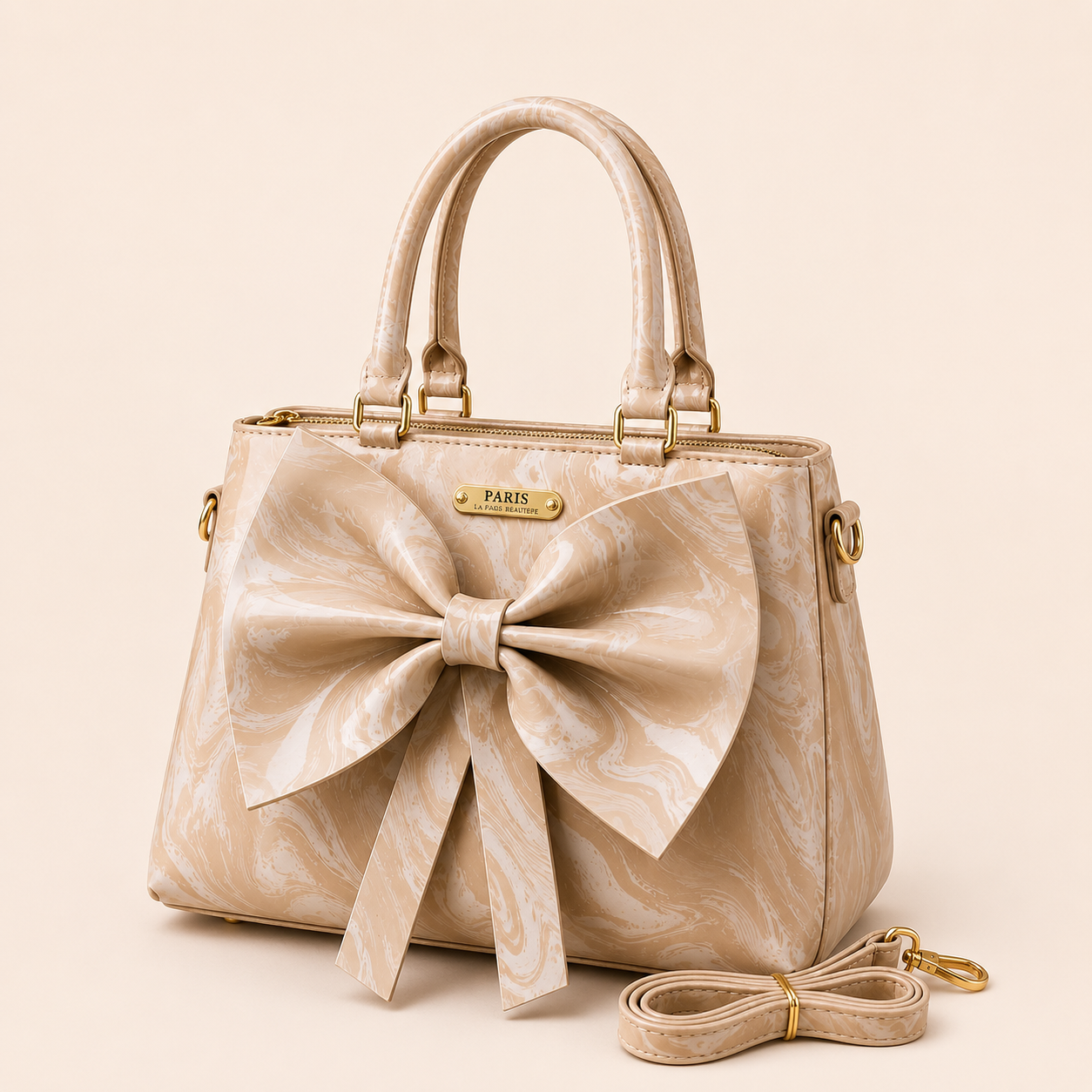 Beige Marble Bow Handbag