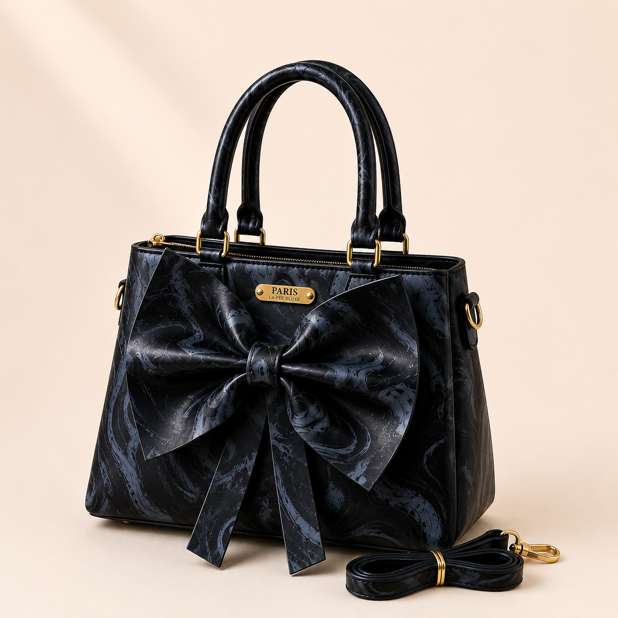 Black Marble Bow Handbag