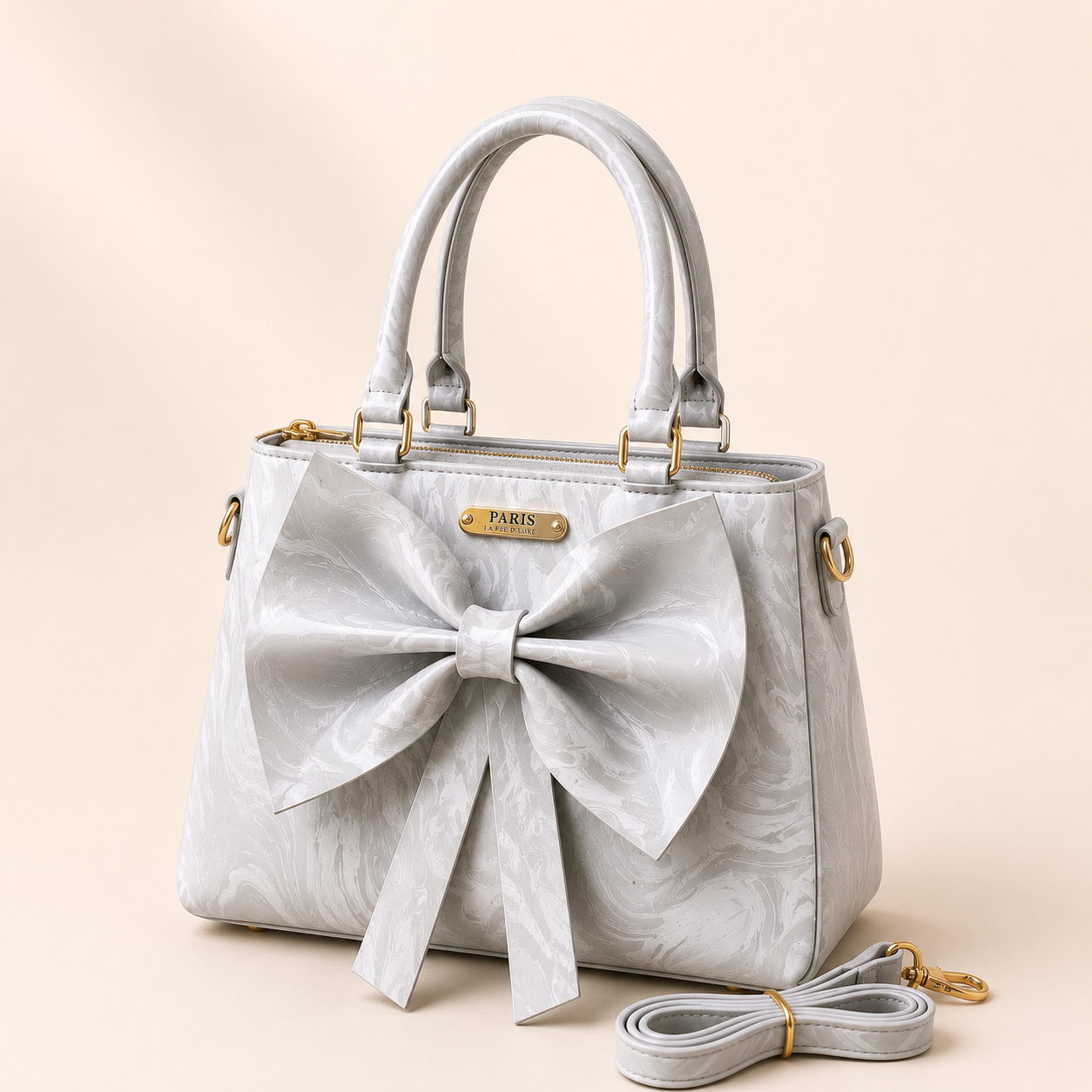 Grey Marble Bow Handbag