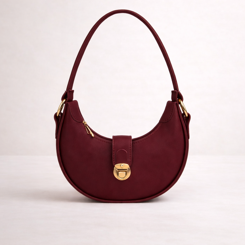 Burgundy Lock Shoulder Bag