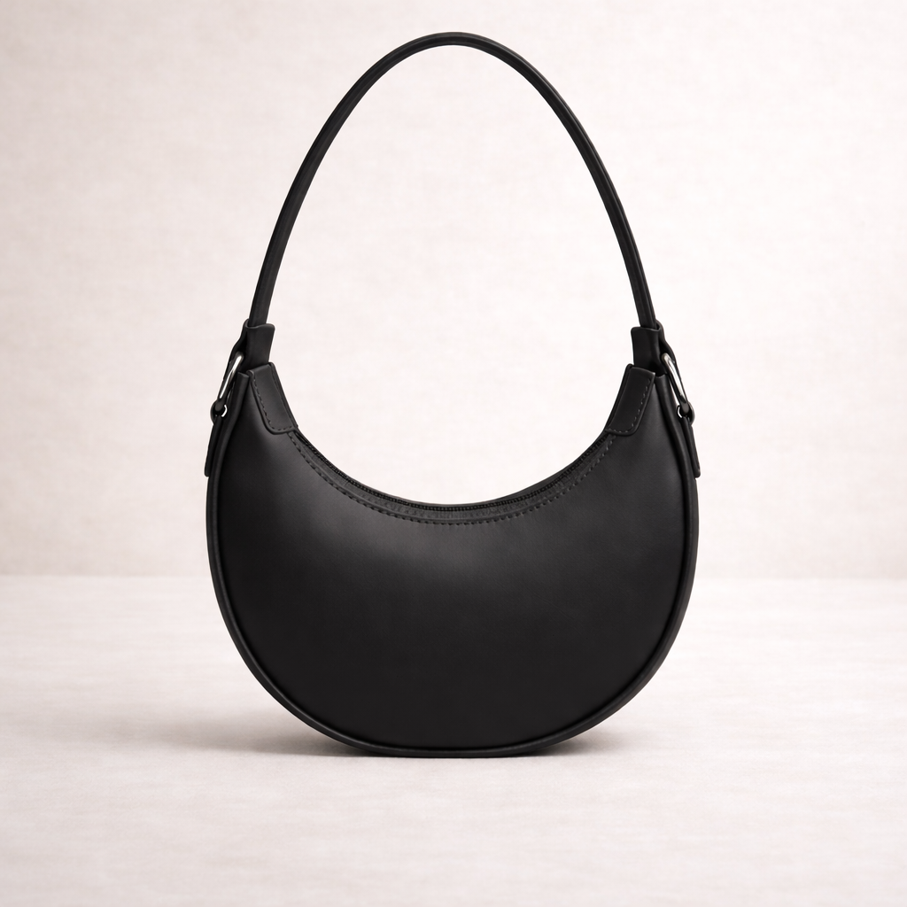 Jet Black Crescent Shoulder Bag