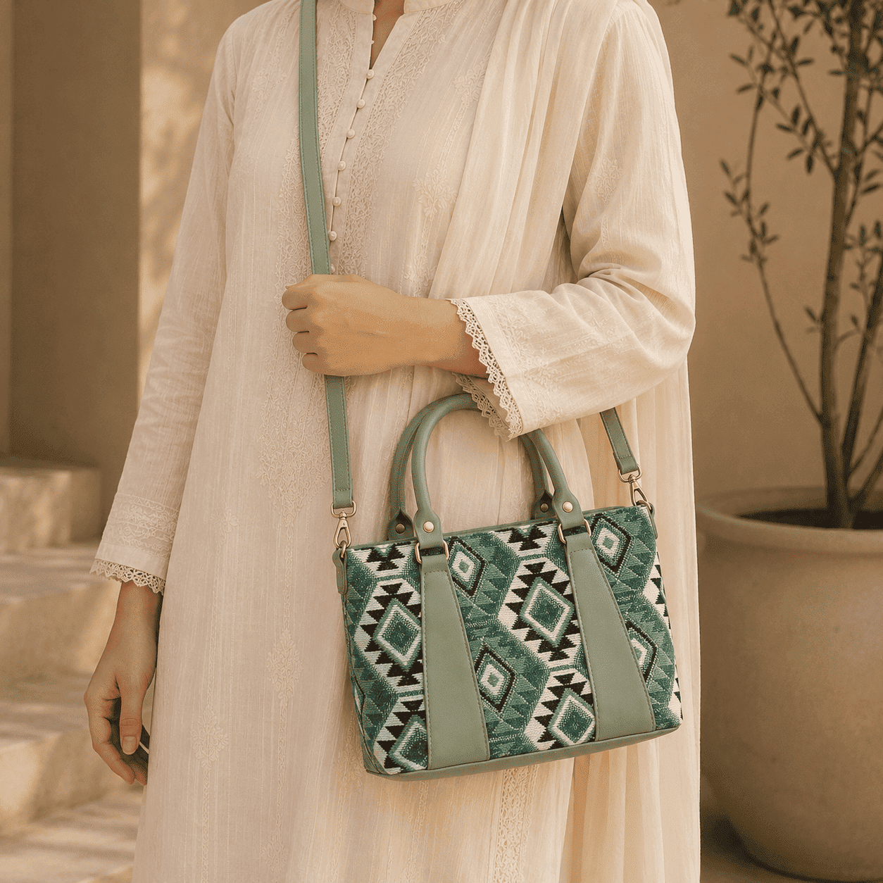 Sage Green Aztec Tote