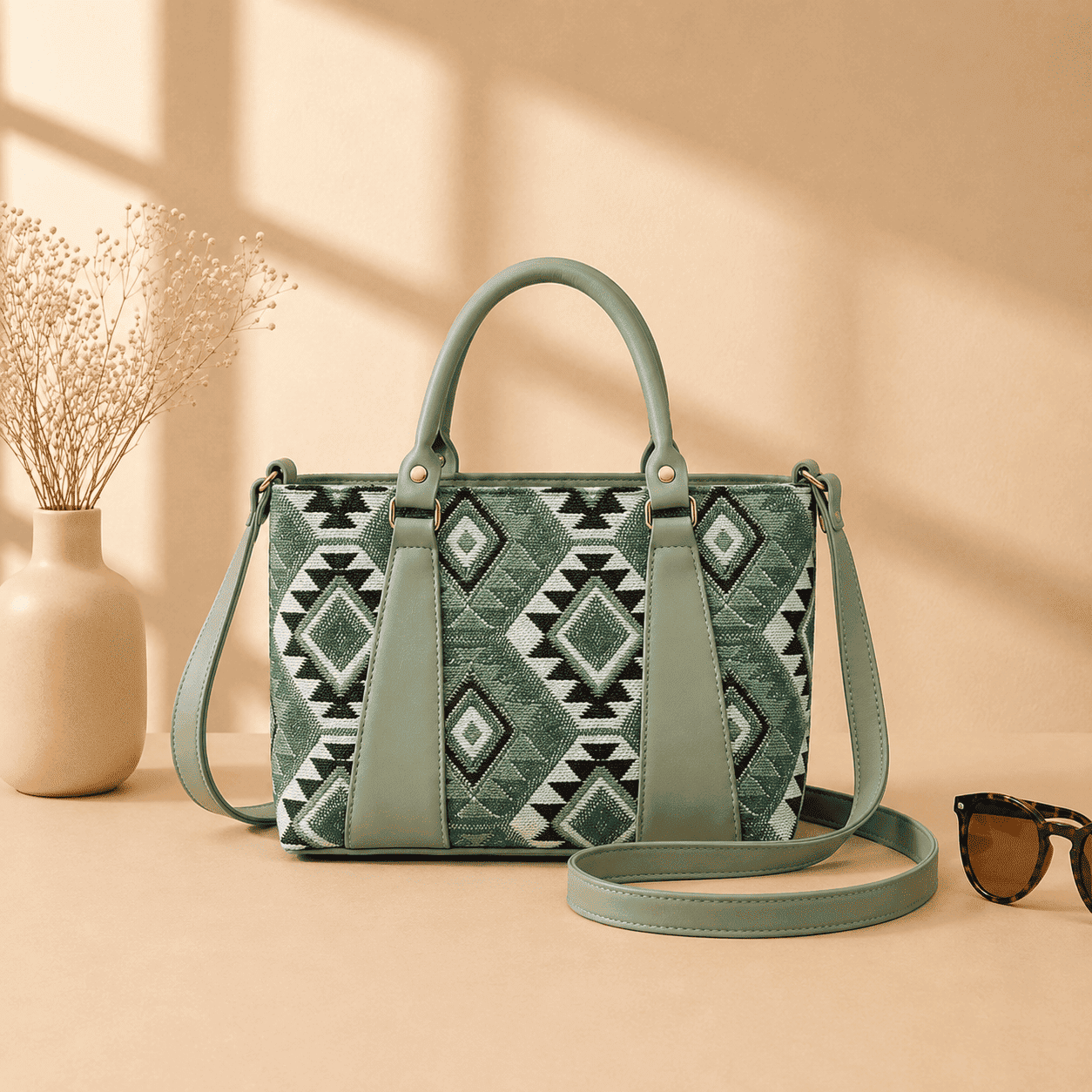Sage Green Aztec Tote