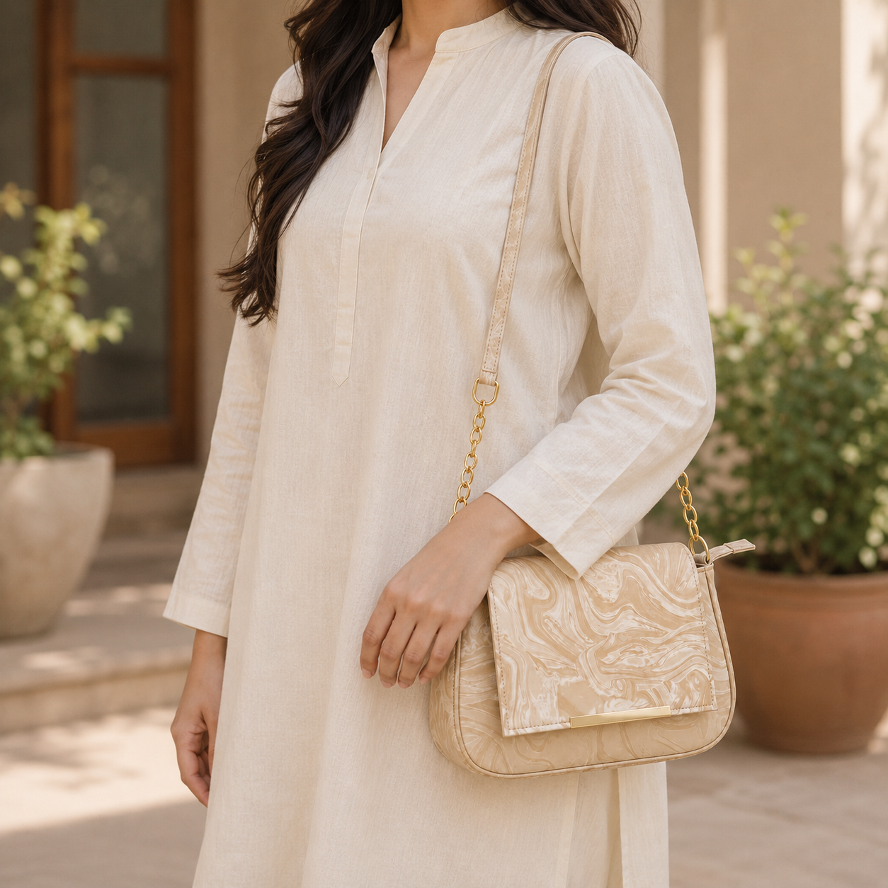 Beige Marble Shoulder Bag