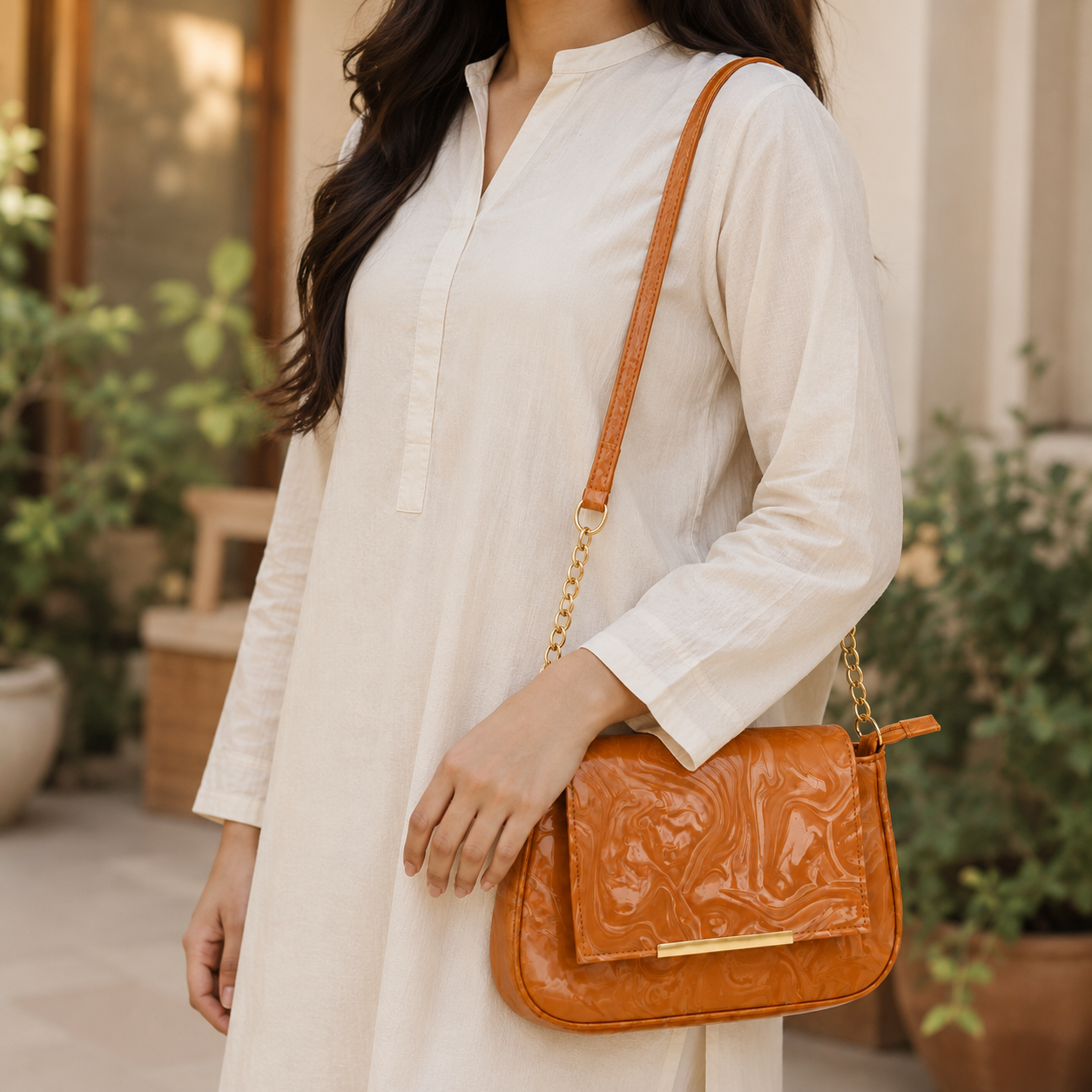 Camel Marble Shoulder Bag