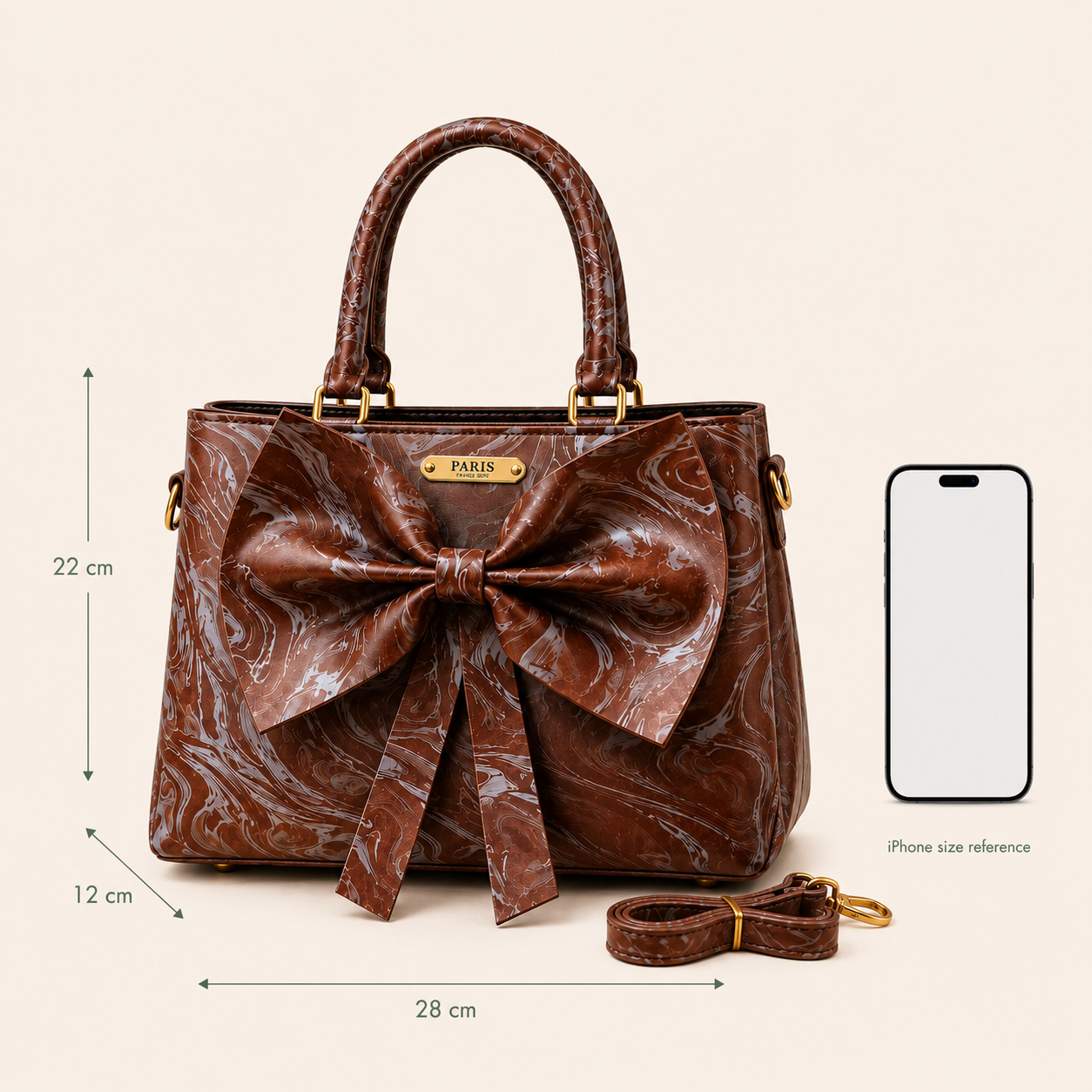 Brown Marble Bow Handbag