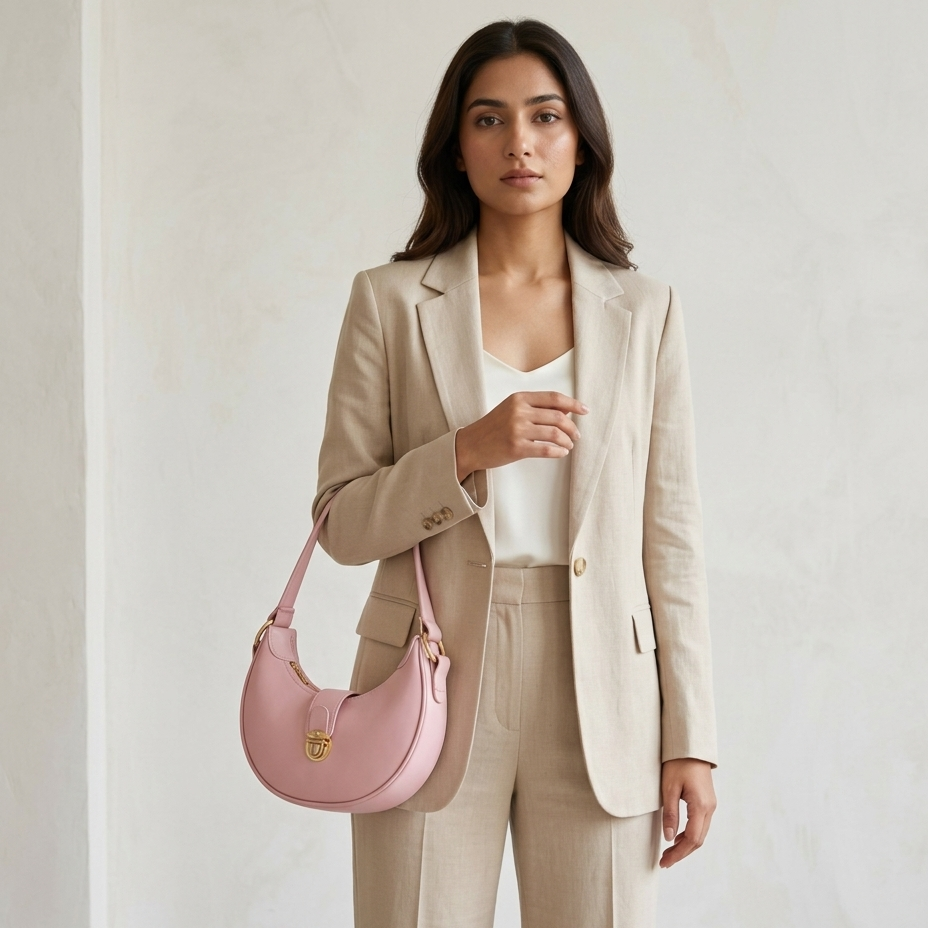 Blush Pink Lock Shoulder Bag