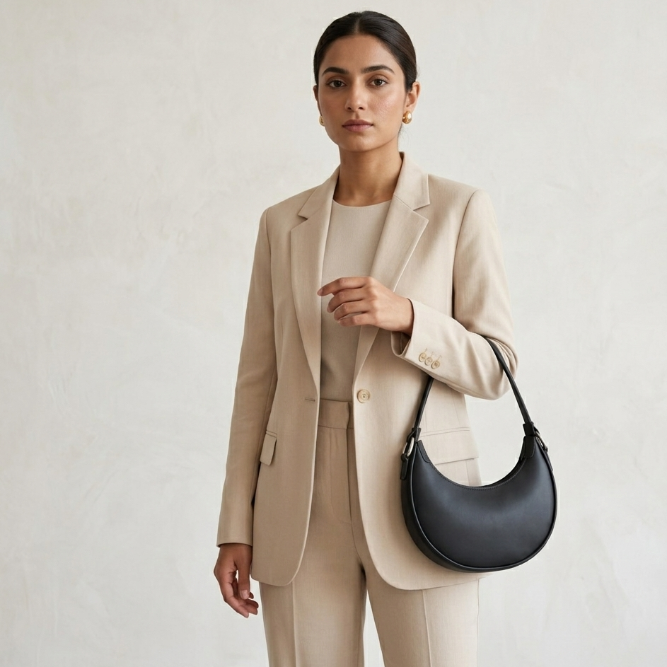 Jet Black Crescent Shoulder Bag