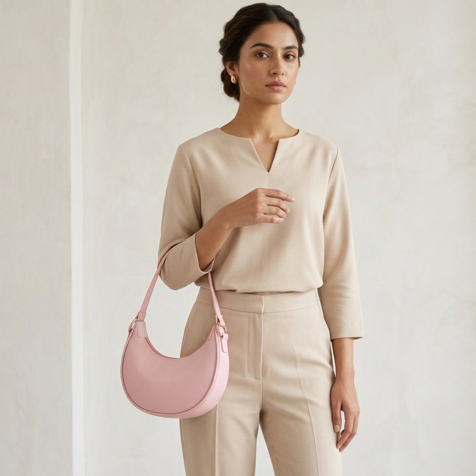 Blush Pink Crescent Shoulder Bag