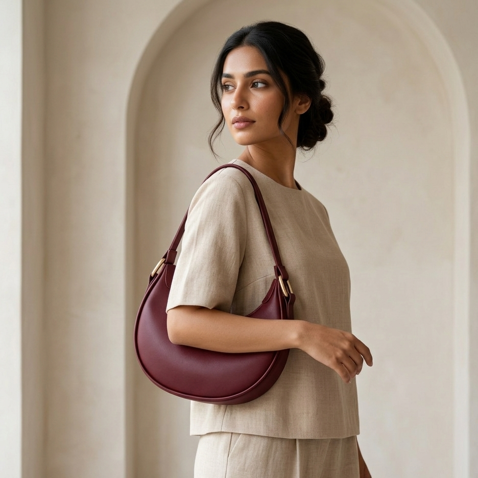 Burgundy Crescent Shoulder Bag