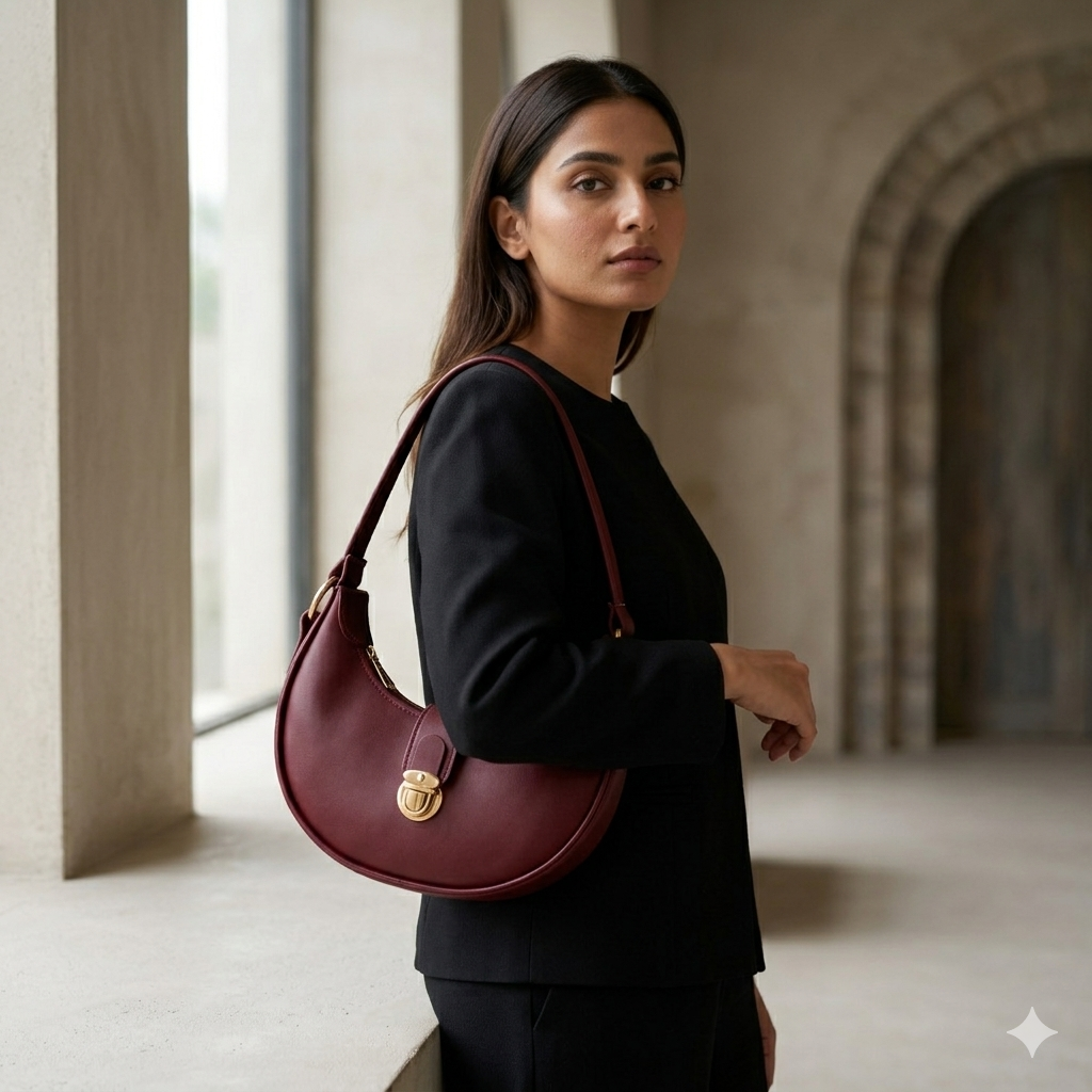 Burgundy Lock Shoulder Bag