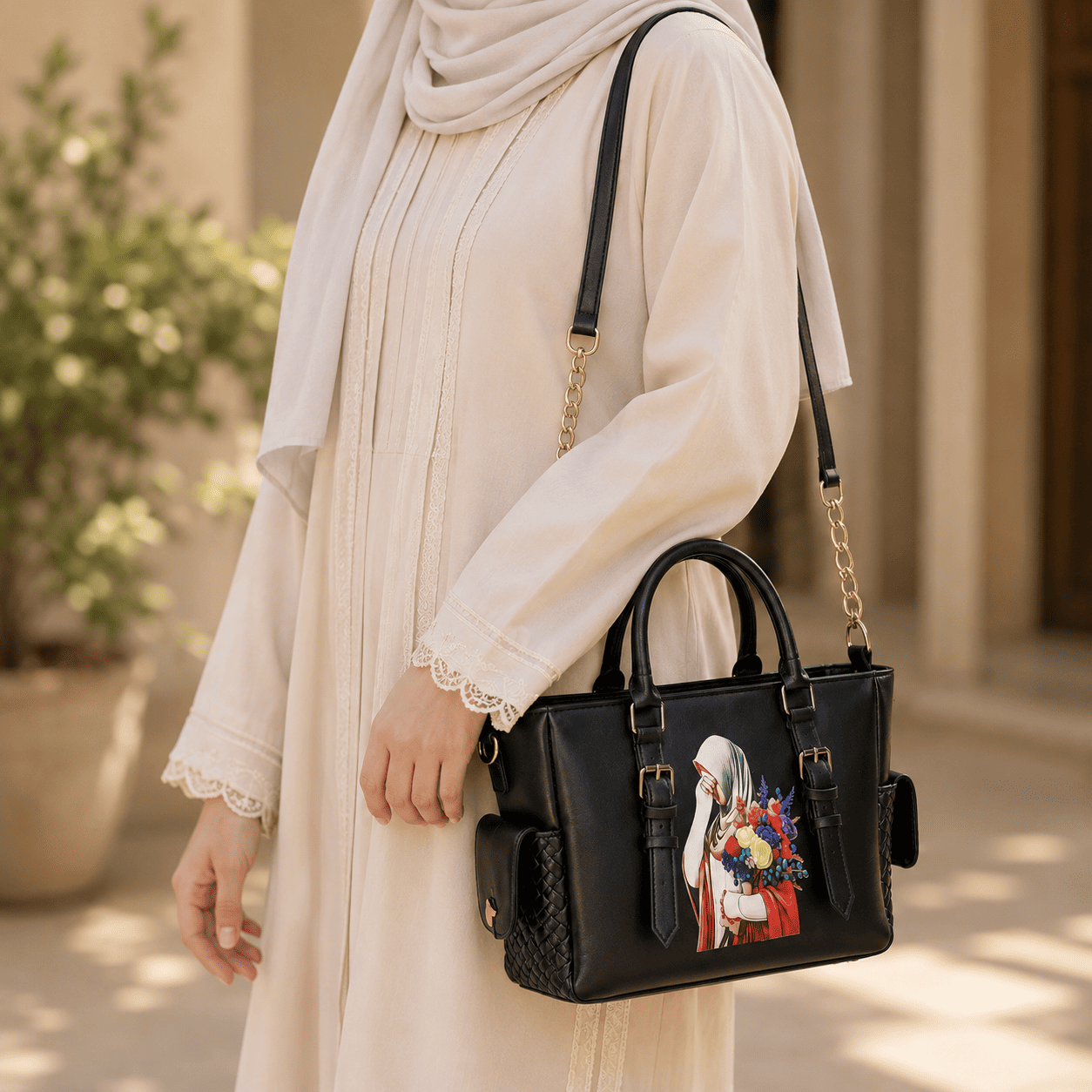 Black Graphic Tote Bag - PearMuse
