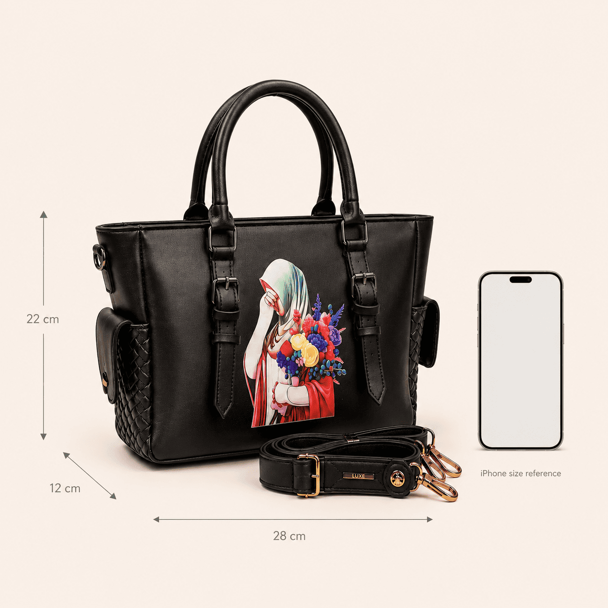 Black Graphic Tote Bag - PearMuse