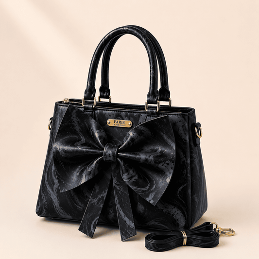 Black Marble Bow Handbag - PearMuse