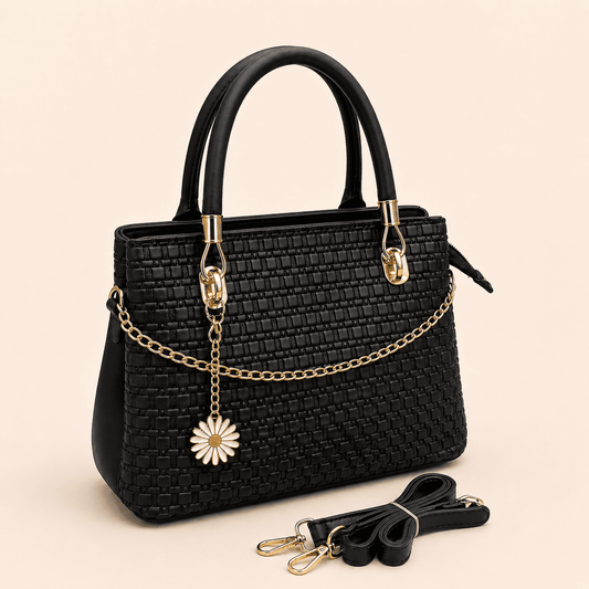 Black Woven Daisy Handbag - PearMuse