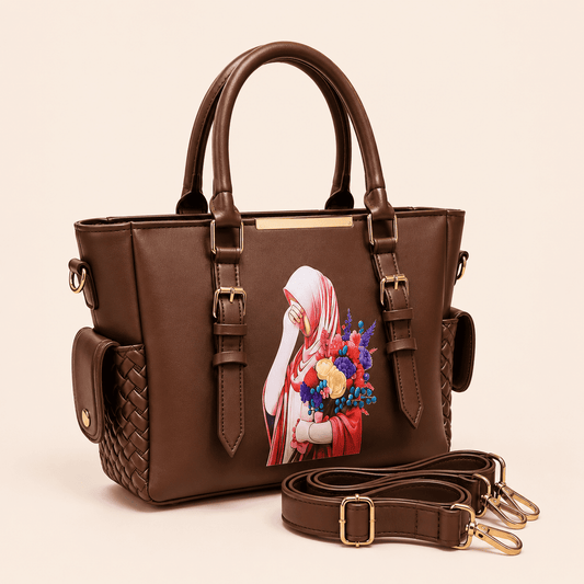 Brown Graphic Tote Bag - PearMuse