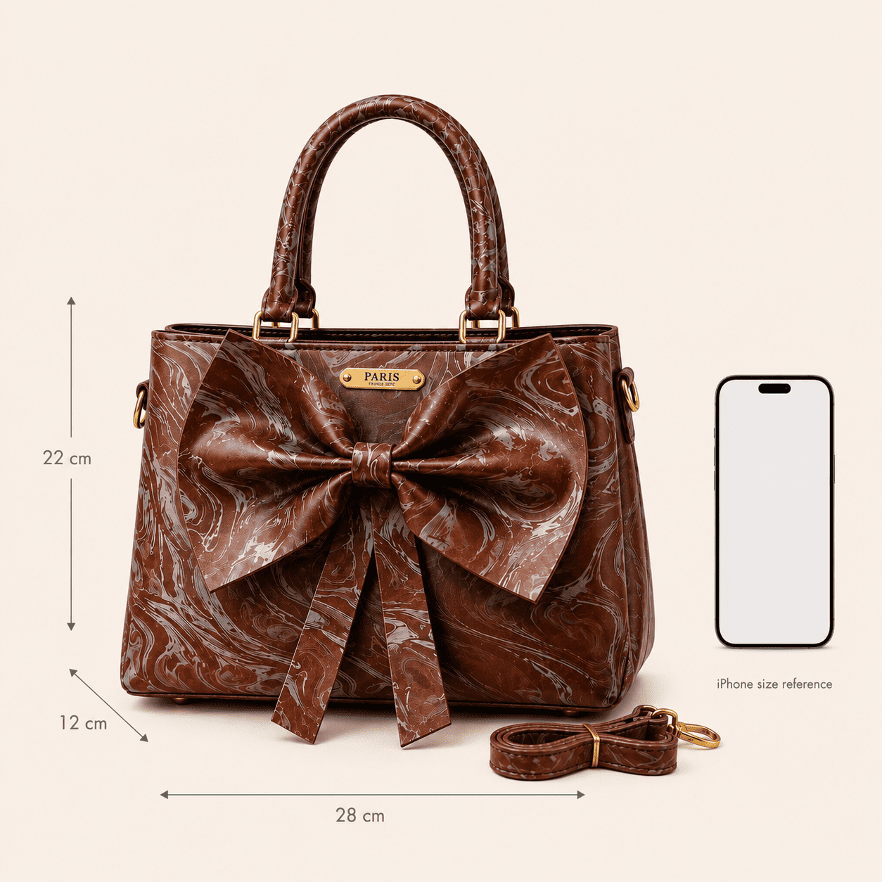Brown Marble Bow Handbag - PearMuse