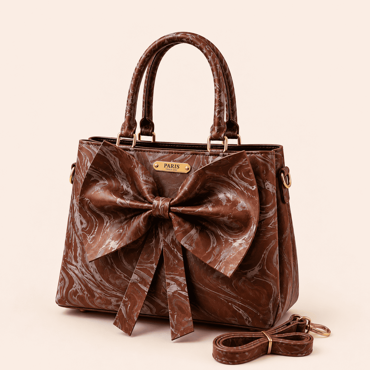 Brown Marble Bow Handbag - PearMuse