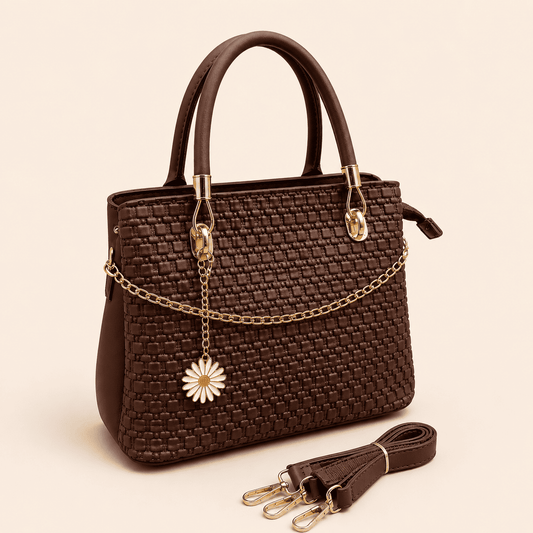 Brown Woven Daisy Handbag - PearMuse