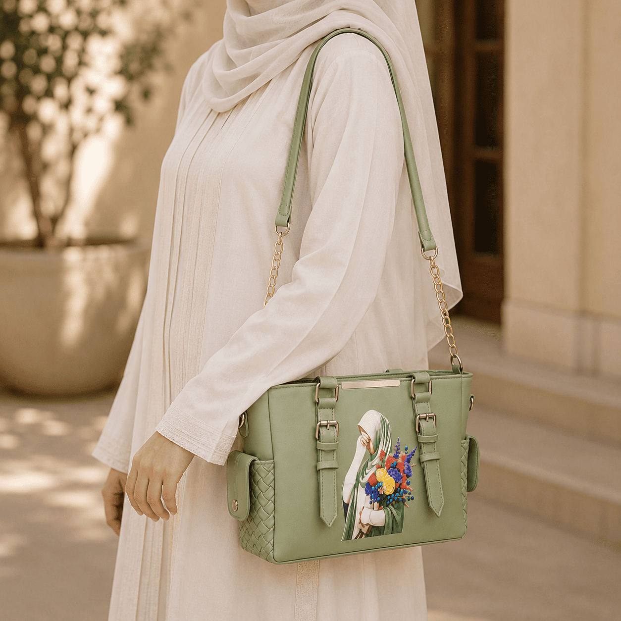 Green Graphic Tote Bag - PearMuse