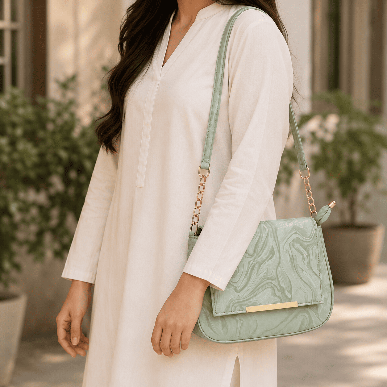 Green Marble Shoulder Bag - PearMuse