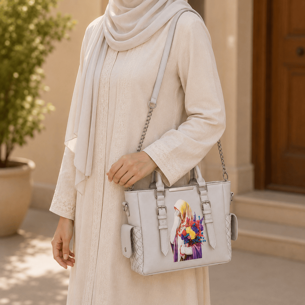 Grey Graphic Tote Bag - PearMuse