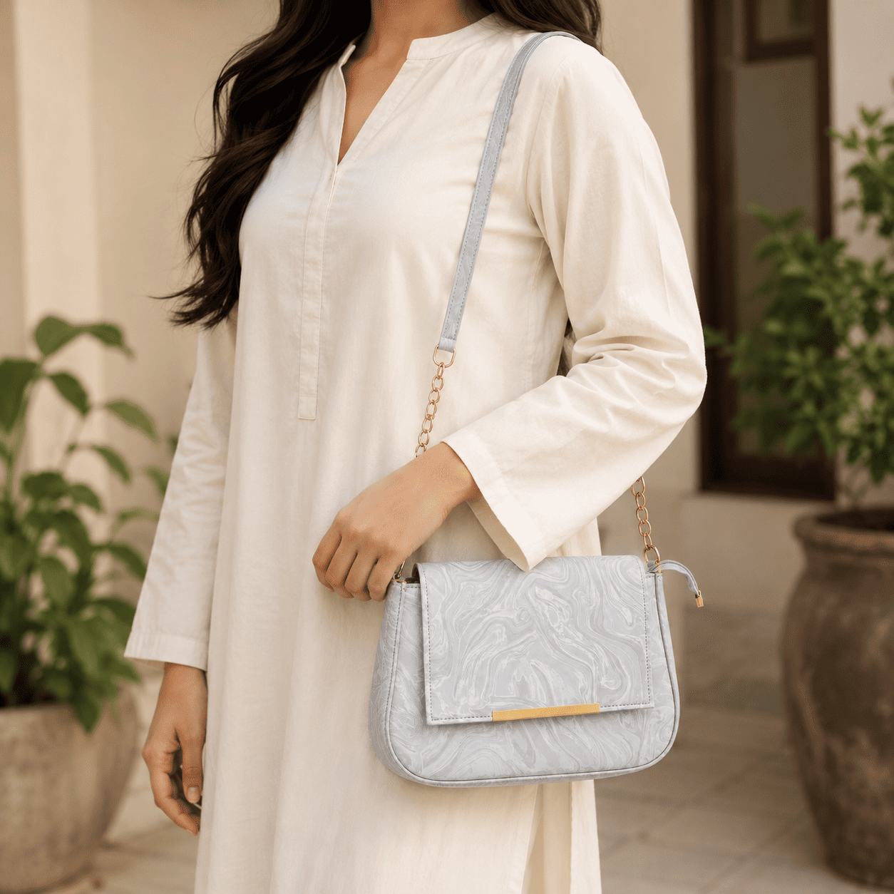 Grey Marble Shoulder Bag - PearMuse