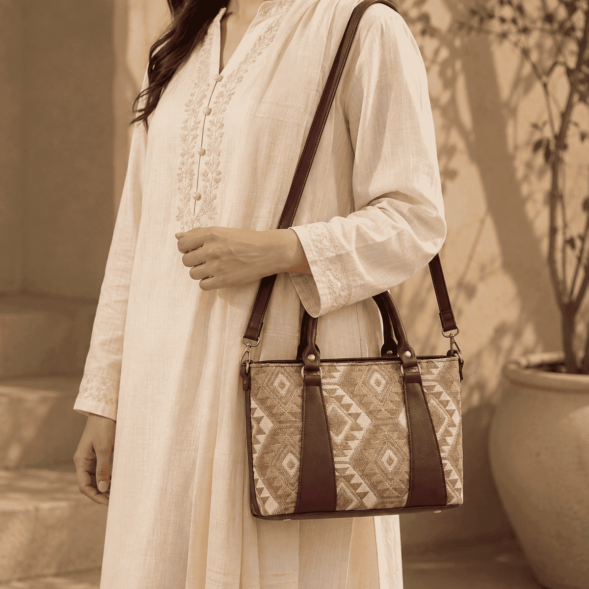 Maroon Aztec Tote - PearMuse