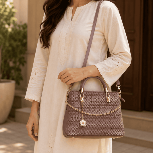 Mauve Woven Daisy Handbag - PearMuse
