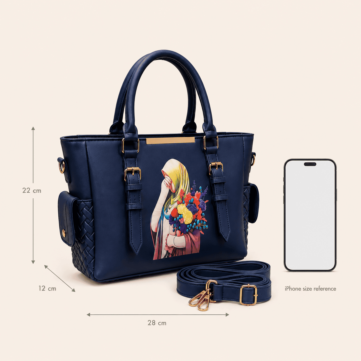 Navy Graphic Tote Bag - PearMuse