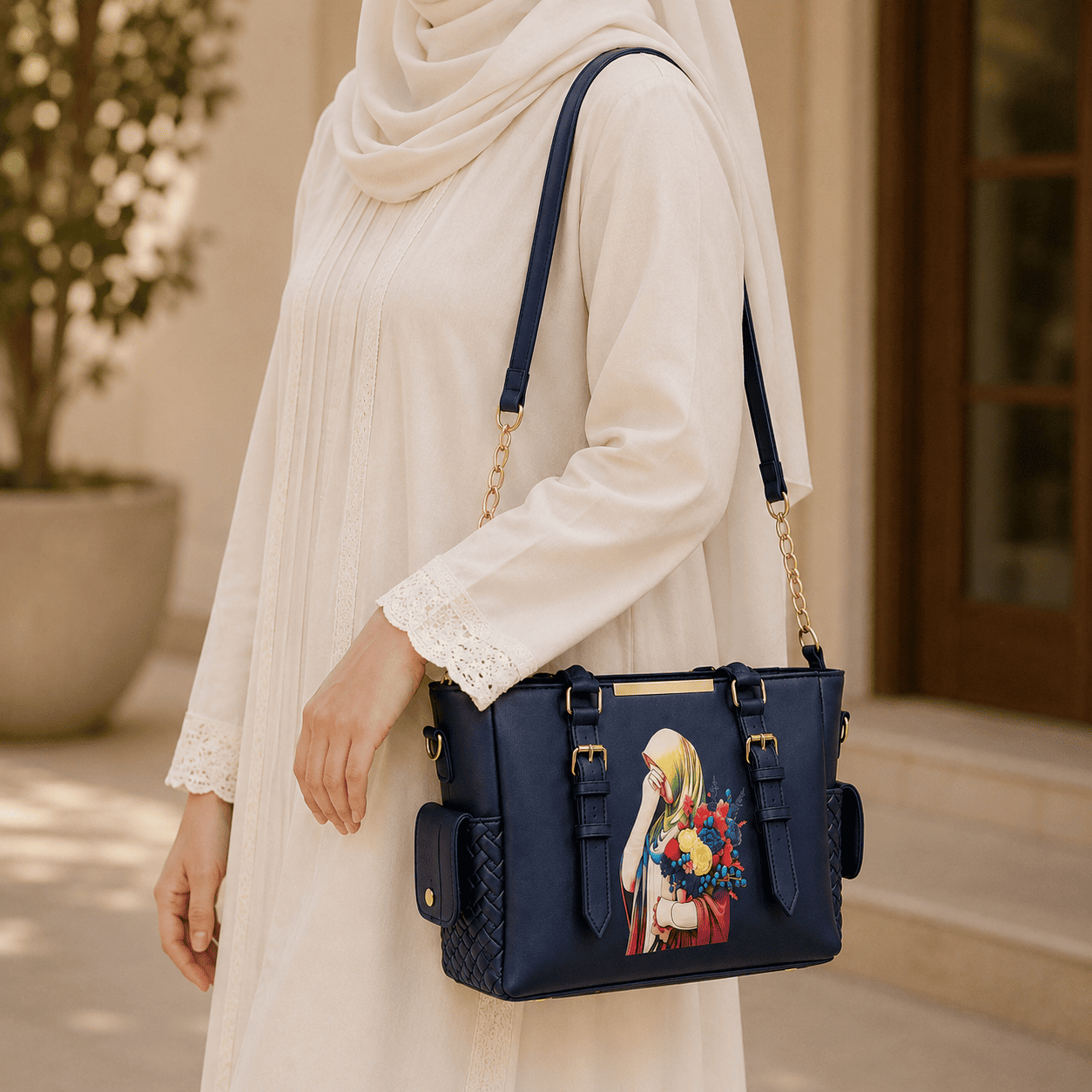 Navy Graphic Tote Bag - PearMuse