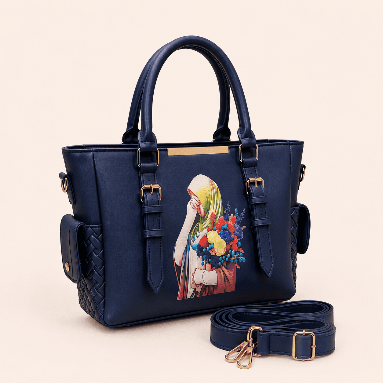 Navy Graphic Tote Bag - PearMuse