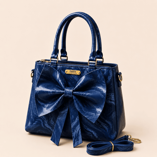Navy Marble Bow Handbag - PearMuse