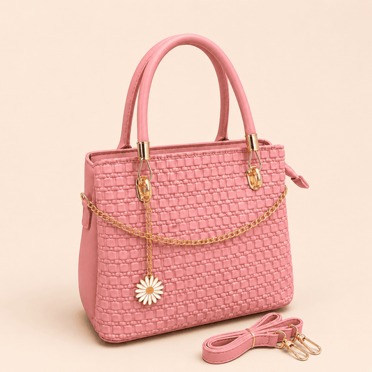Pink Woven Daisy Handbag - PearMuse