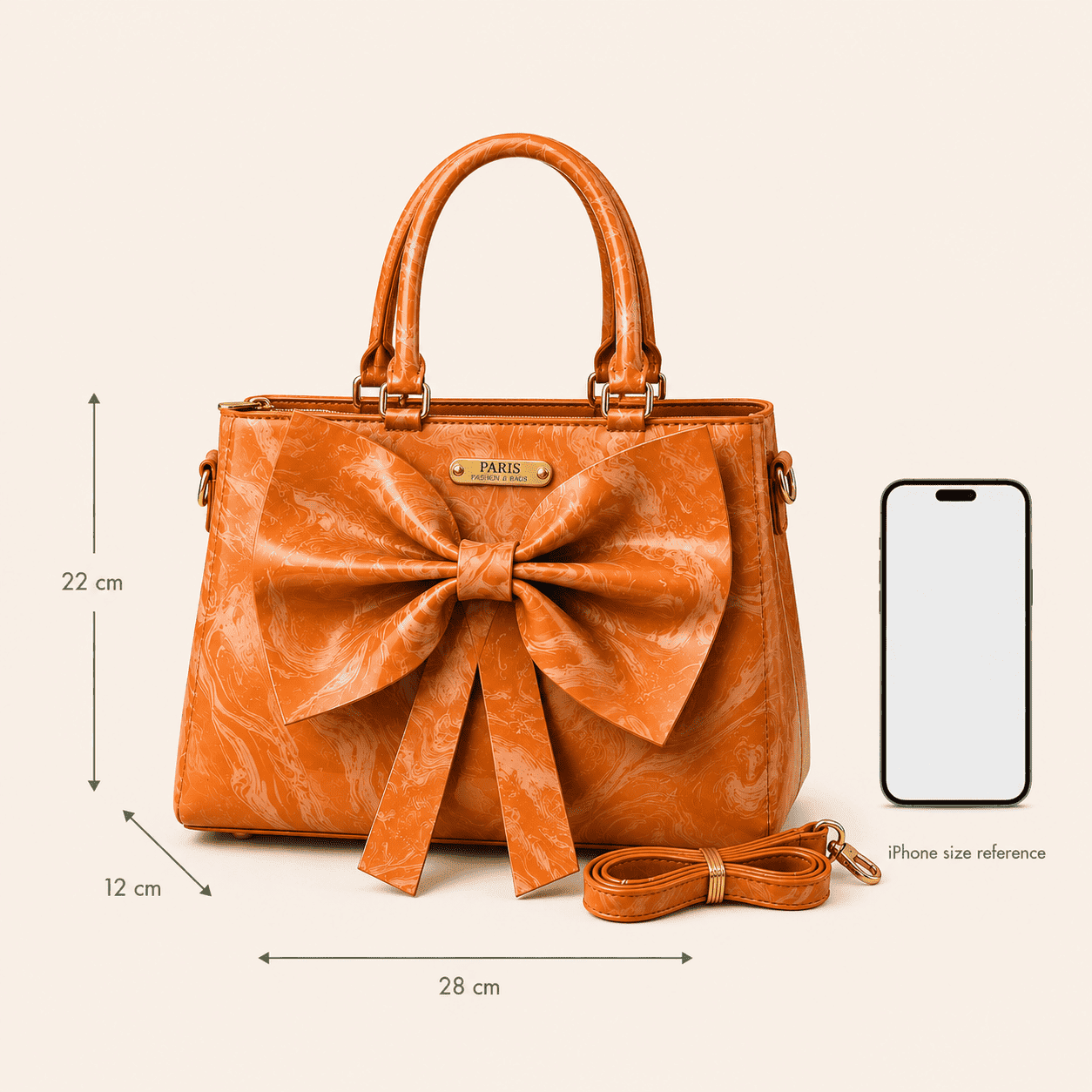 Tan Marble Bow Handbag - PearMuse